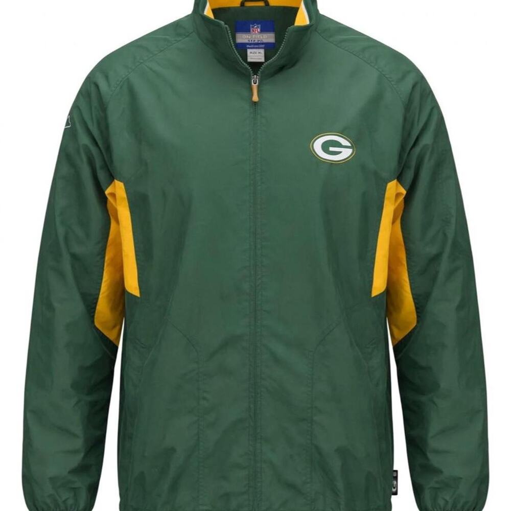 VTG Reebok Green Bay Packers Windbreaker Jacket Mens XL NFL Full Zip Green Gold